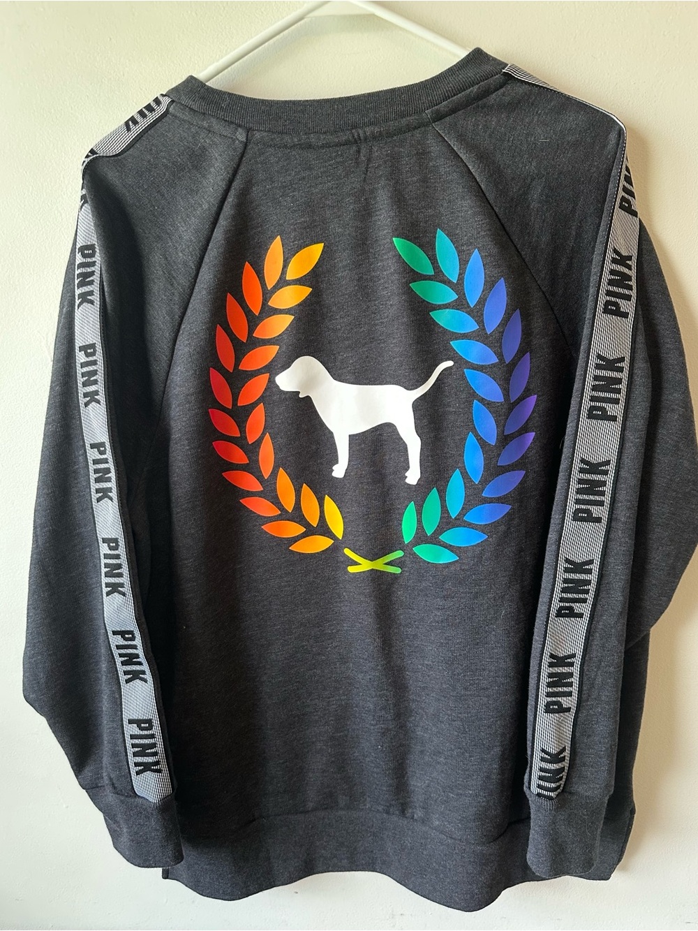 VS Pink Gray Rainbow Ombre Dog Crew Sweatshirt M